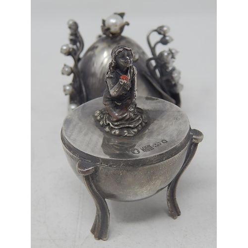 347 - RARE c19th Russian Silver Egg Dated 1878 with Branches of White Berries & Inset with a Pearl to The ... 