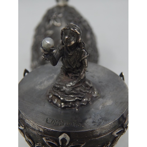 348 - Extremely Rare c19th Russian Gem Set Egg 1878 Opening to Reveal a Figure Holding a Berry Aloft: Heig... 