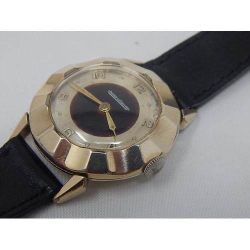 356 - Jaeger Le Coultre Vintage 10k Gold filled Manual Wind Wristwatch with Two Tone Dial on Black Leather... 