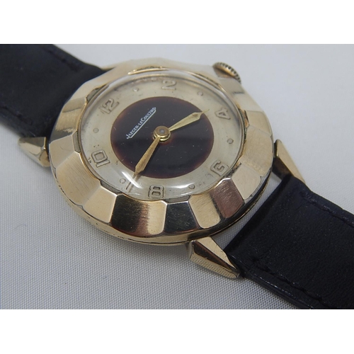 356 - Jaeger Le Coultre Vintage 10k Gold filled Manual Wind Wristwatch with Two Tone Dial on Black Leather... 