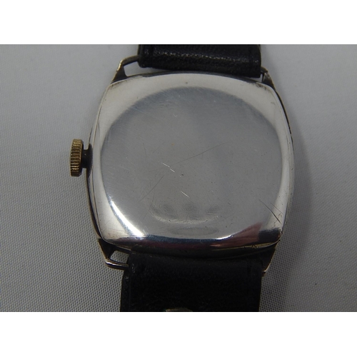 358 - Vintage Silver Gentleman's Wristwatch with White Enamel Dial & Subsidiary Seconds Dial on Black Leat... 