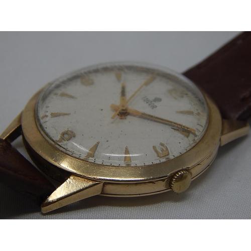 359 - ROLEX Tudor 9ct Hallmarked Gold Gentleman's Wristwatch with Sweep Seconds Hand on Tan Calf Leather S... 