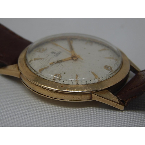 359 - ROLEX Tudor 9ct Hallmarked Gold Gentleman's Wristwatch with Sweep Seconds Hand on Tan Calf Leather S... 