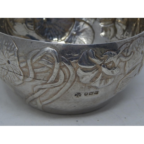 361 - W.G CONNELL: Arts & Crafts Silver Circular Bowl with Sinuous Foliage Decoration: Hallmarked London 1... 