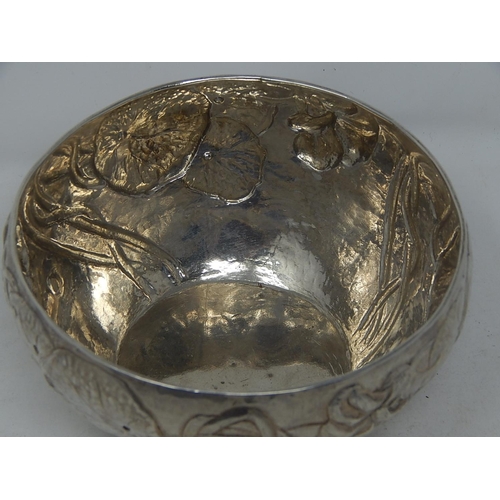 361 - W.G CONNELL: Arts & Crafts Silver Circular Bowl with Sinuous Foliage Decoration: Hallmarked London 1... 