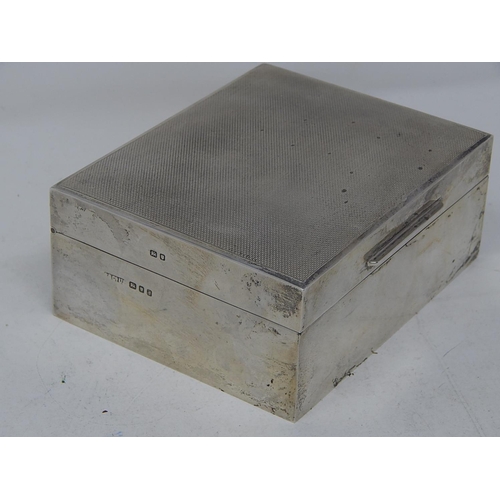 362 - Silver Cigarette Box with Engine Turned Decoration & Cedar Lined Interior: Hallmarked London 1959 by... 