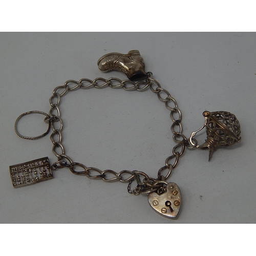 367 - Silver Charm Bracelet with Charms & Padlock