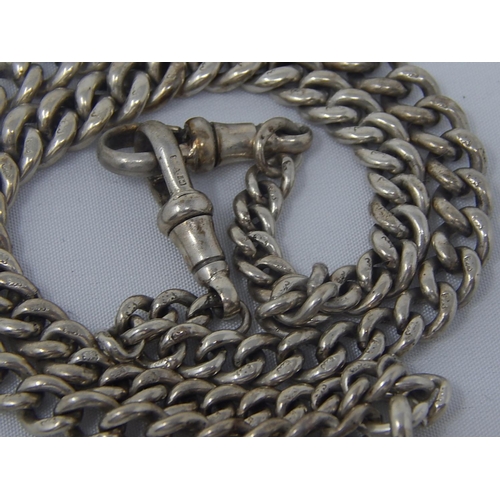 369 - Silver Hallmarked Pocket Watch Chain with T-Bar & Clip: Weight 34.1g