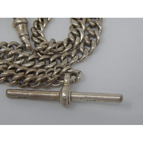 369 - Silver Hallmarked Pocket Watch Chain with T-Bar & Clip: Weight 34.1g