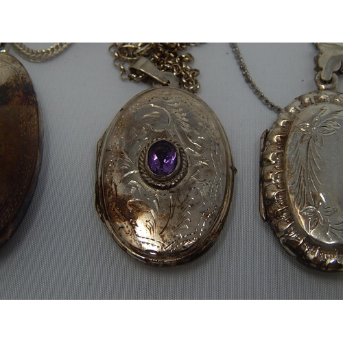 372 - Three Large Silver Lockets on Chains.