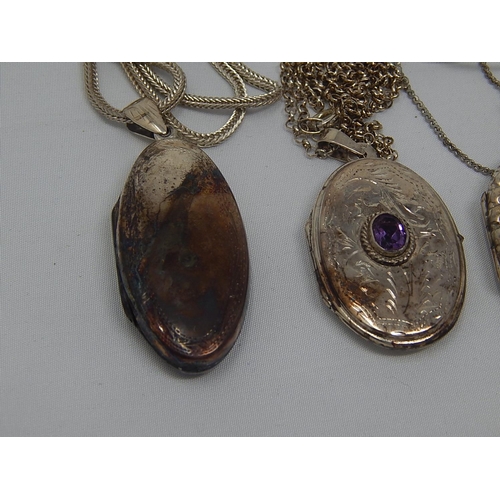 372 - Three Large Silver Lockets on Chains.