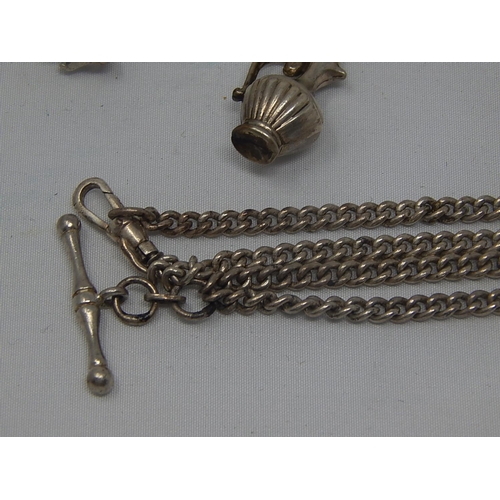 380 - 3 x Silver Bracelet together with a Silver Pocket Watch Chain