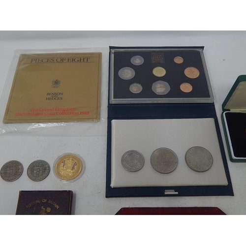 249D - 1902 Specimen Coin Case: 1983 Proof Set, B&H Proof Set 1983, Fred Perry Wimbledon Medallion, 1951 Cr... 