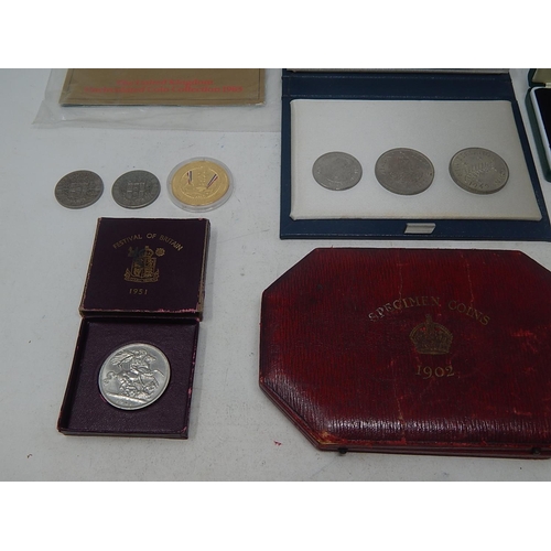 249D - 1902 Specimen Coin Case: 1983 Proof Set, B&H Proof Set 1983, Fred Perry Wimbledon Medallion, 1951 Cr... 