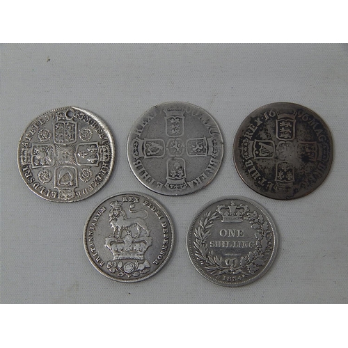 52 - William III Silver Shilling 1696Y (York); William III Silver Shilling 1700; George II Silver Shillin... 