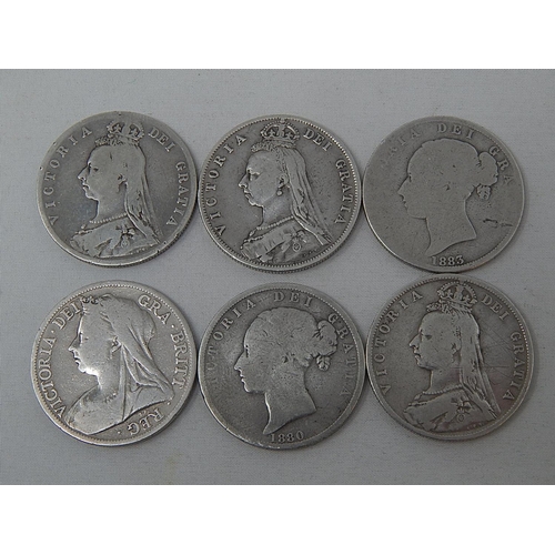 66 - Victoria Silver Halfcrowns 1880, 1883, 1887, 1890, 1892, 1895  Fair to Fine