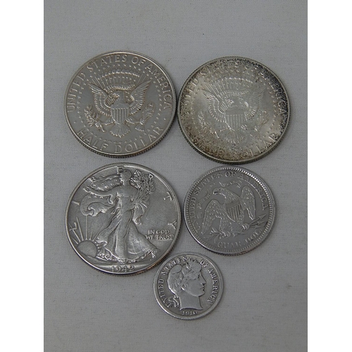 70 - USA Silver Dime 1910; Quarter Dollar 1873; Walking Liberty Silver Half Dollar 1942; Kennedy Silver H... 