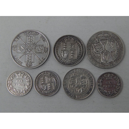 79 - Victoria Sixpences 1881, 1883; 1887 WD type; Shillings 1887, 1898; Florins 1887, 1899 all lightly cl... 