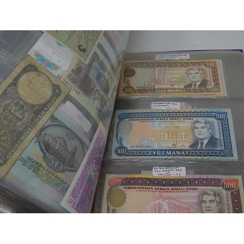 82 - A large collection of World Banknotes housed in folder, many good countries and ranges included Iraq... 