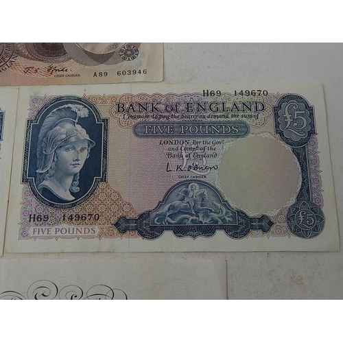 137 - Bank of England White £5 Note dated 1956; J S Fforde Ten Pound Note; 2 x L K O'Brien 