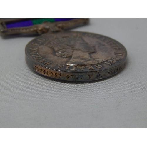143 - General Service Medal awarded to 23241957 Pte  T A Lyford R Berks twinned with Royal Berkshire cap b... 