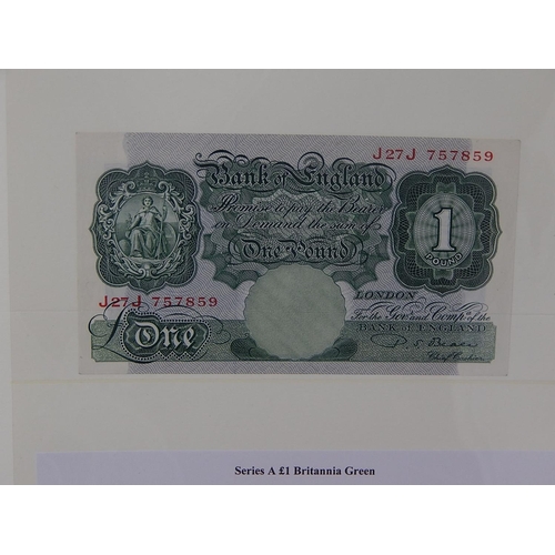 151 - A Britannia Ten Shilling note on collectors page; Series A £1 Britannia Green on collectors page, Se... 