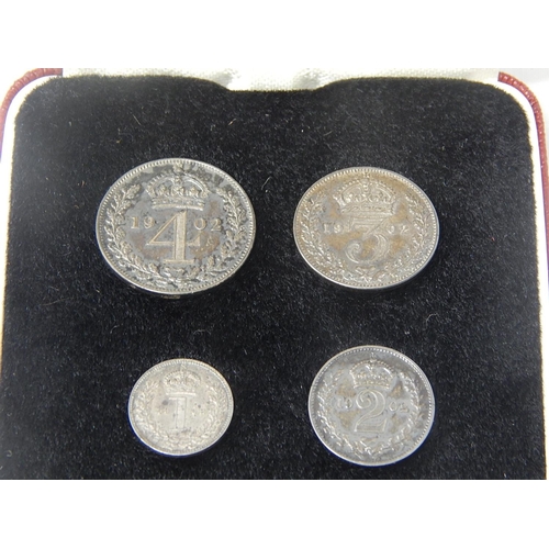 154 - Edward VII Maundy Set 1902 in Royal Mint Maroon Crested case