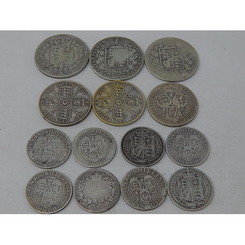 155 - Victoria Silver Shillings 1872, 1890(2), 1898(2), 1900(2), 1901 ; Florins 1887(2), 1900; Halfcrowns ... 