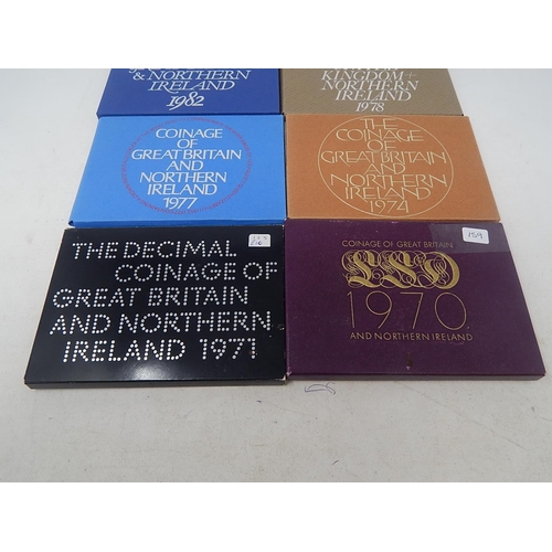 159 - Proof Sets 1970, 1971, 1974, 1977, 1978 and 1982 all about as struck and housed in original Royal Mi... 