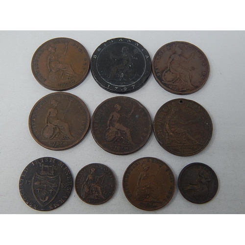 175 - George IV Copper Farthing 1822; Victoria Copper Halfpenny 1858; George III Cartwheel Penny 1797; Geo... 