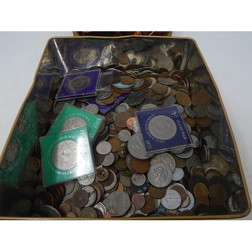 181 - Accumulation of GB and World coinage in a vintage biscuit tin