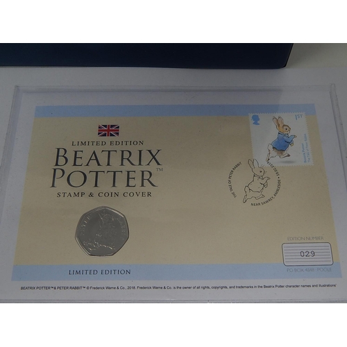 186 - Beatrix Potter 50 Pence 2018 Stamp and coin cover; Royal Beasts 1998 One Pound coin on cover; Guerns... 