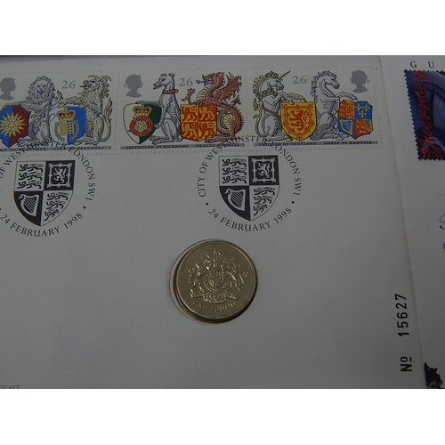 186 - Beatrix Potter 50 Pence 2018 Stamp and coin cover; Royal Beasts 1998 One Pound coin on cover; Guerns... 