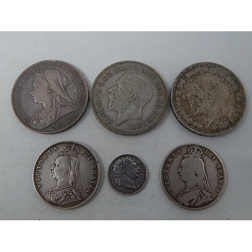 189 - George III Silver Sixpence 1816; Victoria Jubilee Head Halfcrowns 1887, 1888; Victoria Veil Head Sil... 