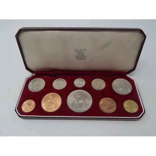 192 - A 1953 10-coin Specimen set from Crown to Farthing housed in crested Royal Mint plush red leather ca... 