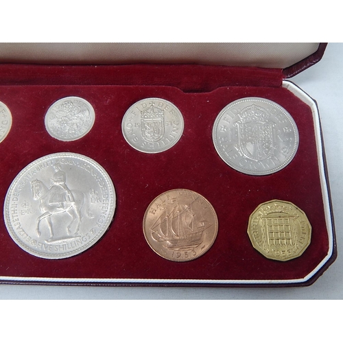 192 - A 1953 10-coin Specimen set from Crown to Farthing housed in crested Royal Mint plush red leather ca... 