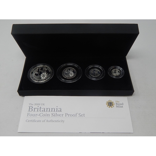 195 - The 2008 UK Britannia Four-Coin Silver Proof Set in Royal Mint case of issue with COA