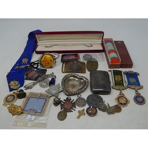 199 - Box containing a selection of Silver items, medals, etc