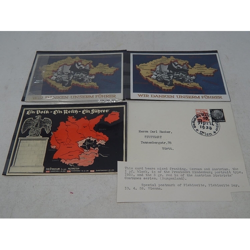 202 - A collection of Germany Third Reich postcards including a card bearing mixed franking, German and Au... 