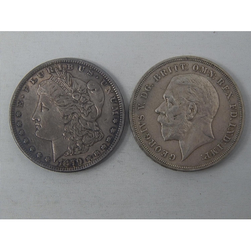 266E - USA Silver Dollar 1879 together with a George V Silver Rocking Horse Crown 1935