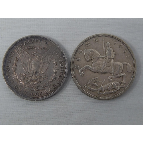 266E - USA Silver Dollar 1879 together with a George V Silver Rocking Horse Crown 1935