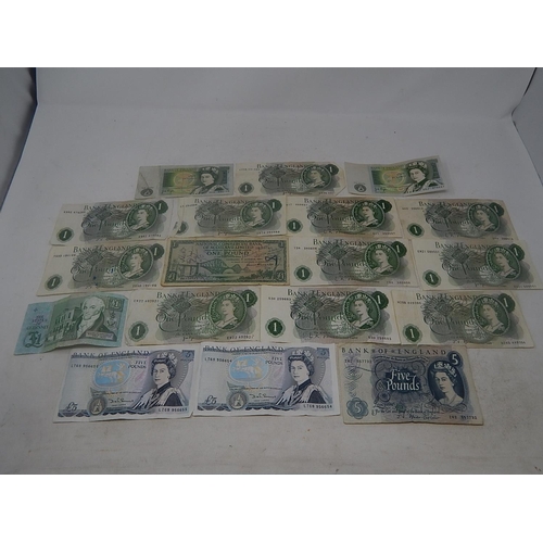 266L - Banknotes: £5 Notes (3) £1 Notes (15)