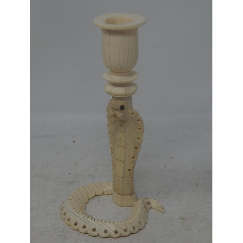 798 - Late C19th Carved Ivory Candlestick: Measures 17cm high