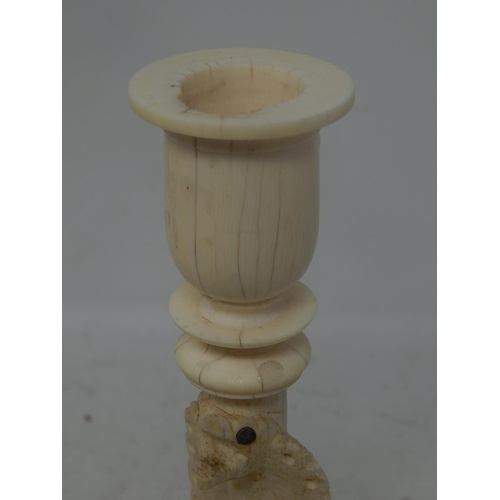 798 - Late C19th Carved Ivory Candlestick: Measures 17cm high