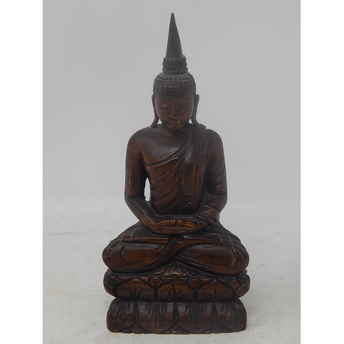 799 - Wooden Figure of Buddha: Measures 18.5cm high