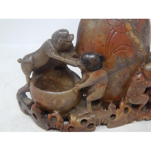 805 - Oriental Soapstone Brush Holder: Measures 18cm wide