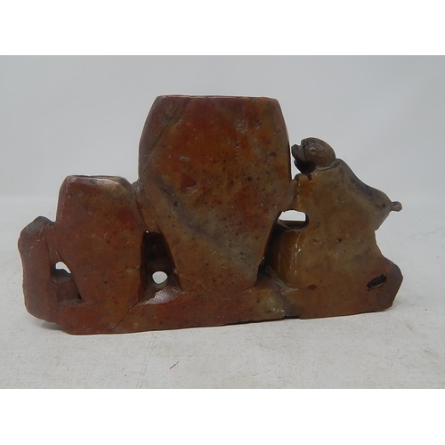 805 - Oriental Soapstone Brush Holder: Measures 18cm wide