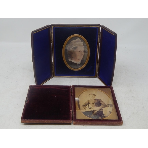 811 - C19th Miniature of a Lady in fitted red morocco leather case together with a Framed picture.