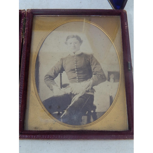 811 - C19th Miniature of a Lady in fitted red morocco leather case together with a Framed picture.