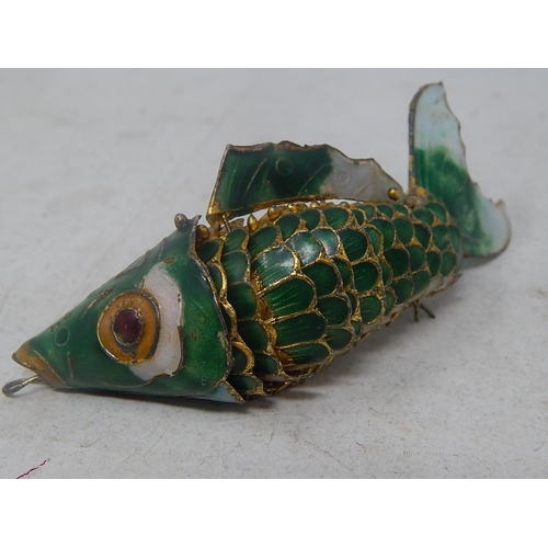 813 - Large Articulated Enameled Metal Fish: Measures 11cm